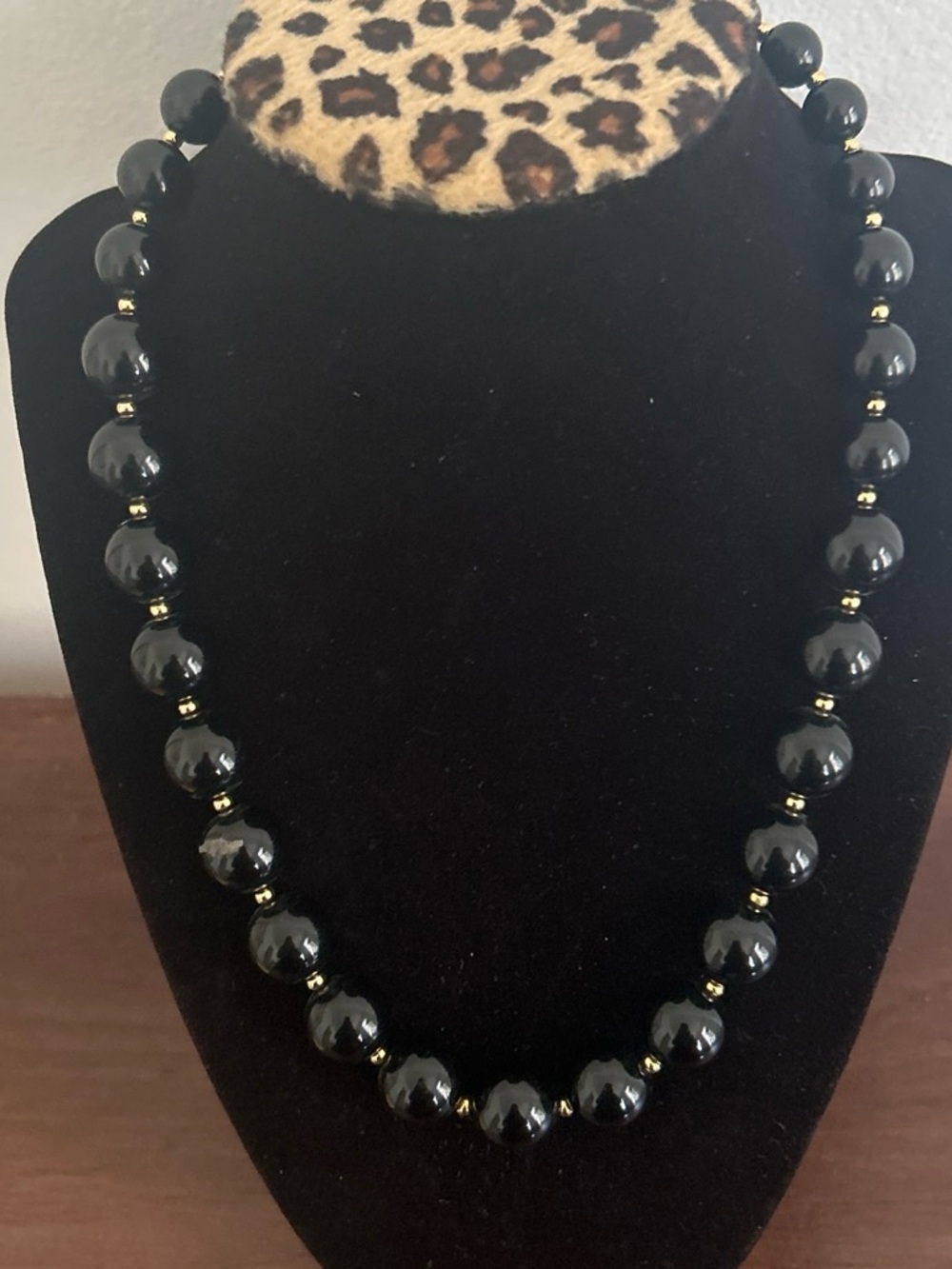 Monet Black Bead Necklace with Gold Spacers